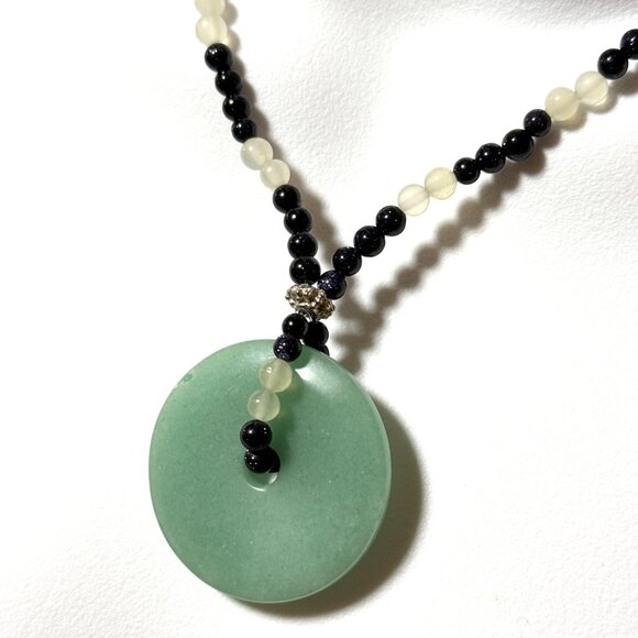 Genuine Gemstone Green Aventurine Donut Pendant & Prehnite Beaded Necklace - Picture 2 of 15